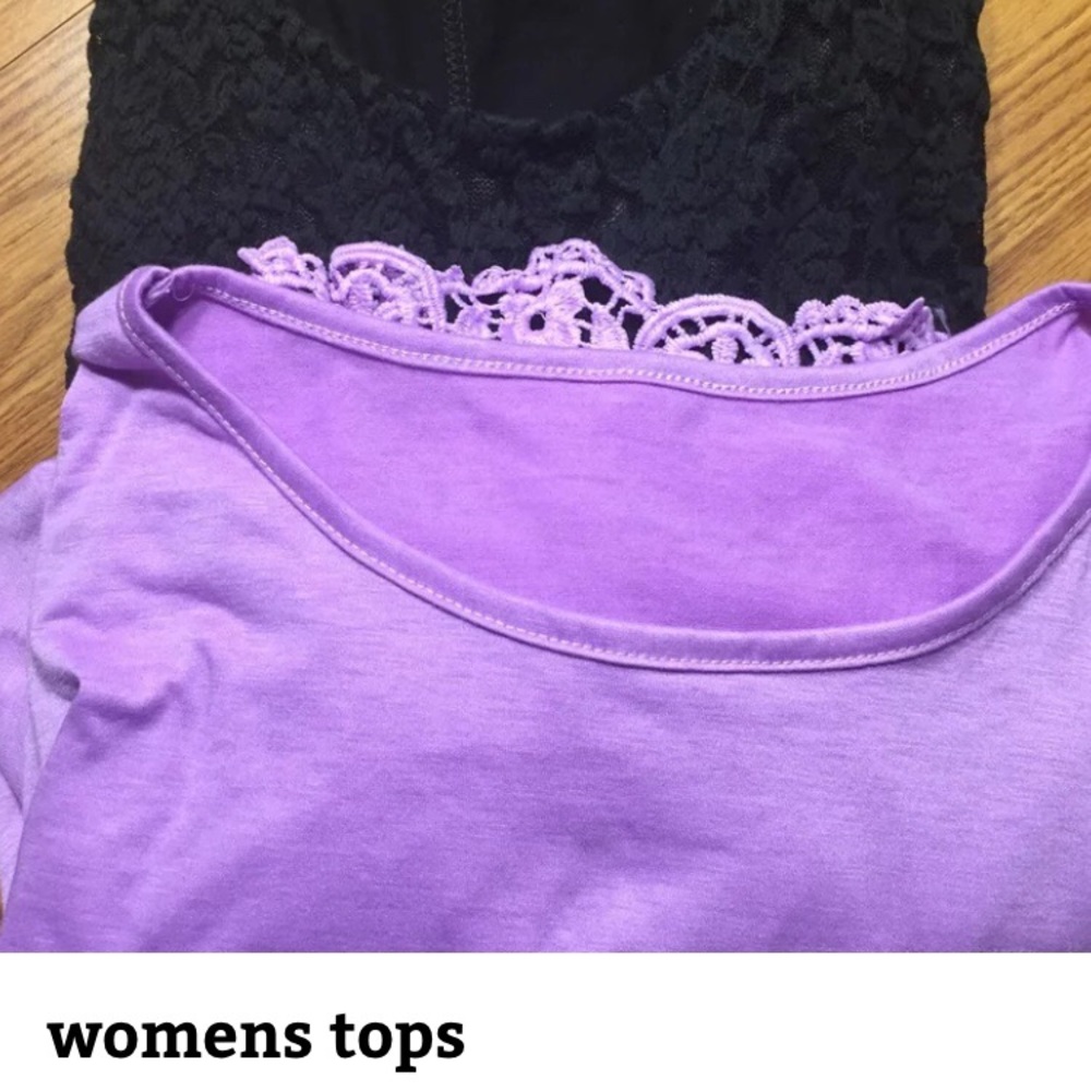 Lavender and black long sleeve tops